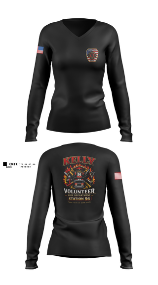 Womens Long Sleeve Vneck Shirt, Kelly volunteer fire department, Fire Department, Teamtime, Team time, sublimation, custom sports apparel, team uniforms, spirit wear, spiritwear, sports uniforms, custom shirts, team store, custom team store, fundraiser sports, apparel fundraiser