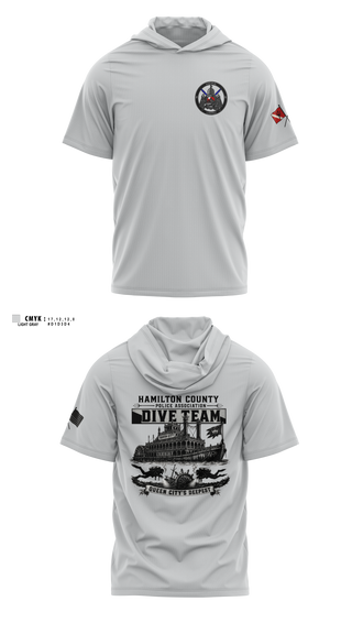 Short Sleeve Performance Shirt with hood, Hamilton County Police Association Dive Team, Police, Teamtime, Team time, sublimation, custom sports apparel, team uniforms, spirit wear, spiritwear, sports uniforms, custom shirts, team store, custom team store, fundraiser sports, apparel fundraiser