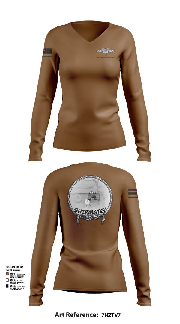 Womens Long Sleeve Vneck Shirt, USS Jefferson City FCPOA, Navy, Teamtime, Team time, sublimation, custom sports apparel, team uniforms, spirit wear, spiritwear, sports uniforms, custom shirts, team store, custom team store, fundraiser sports, apparel fundraiser