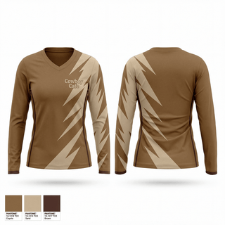 Womens Long Sleeve Vneck Shirt, Cowboy Cafe, Spirit Store, Teamtime, Team time, sublimation, custom sports apparel, team uniforms, spirit wear, spiritwear, sports uniforms, custom shirts, team store, custom team store, fundraiser sports, apparel fundraiser