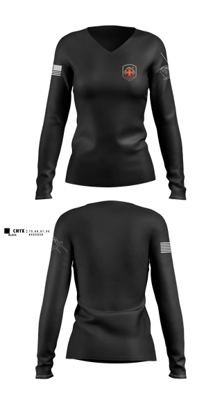 Womens Long Sleeve Vneck Shirt, 1-171 MEDEVAC, National Guard, Teamtime, Team time, sublimation, custom sports apparel, team uniforms, spirit wear, spiritwear, sports uniforms, custom shirts, team store, custom team store, fundraiser sports, apparel fundraiser