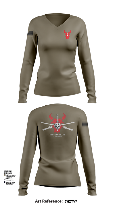 D Co 1-133 IN 71672506 Women's Long Sleeve V-neck Shirt - 12