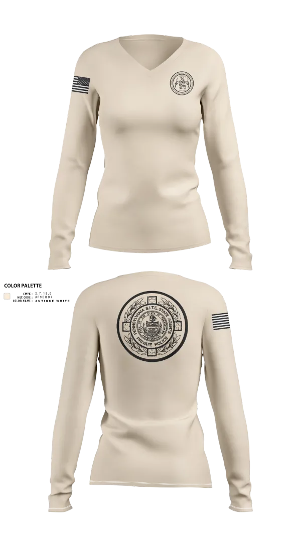 Womens Long Sleeve Vneck Shirt, PA S.I.T.E. STATE AGENTS PRIVATE POLICE, , Teamtime, Team time, sublimation, custom sports apparel, team uniforms, spirit wear, spiritwear, sports uniforms, custom shirts, team store, custom team store, fundraiser sports, apparel fundraiser