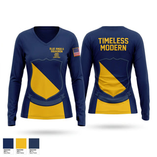 Womens Long Sleeve Vneck Shirt, Blue Angles Squadron, Navy, Teamtime, Team time, sublimation, custom sports apparel, team uniforms, spirit wear, spiritwear, sports uniforms, custom shirts, team store, custom team store, fundraiser sports, apparel fundraiser