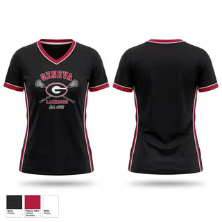 Womens Short Sleeve Vneck Shirt, Geneva, Men's Lacrosse, Teamtime, Team time, sublimation, custom sports apparel, team uniforms, spirit wear, spiritwear, sports uniforms, custom shirts, team store, custom team store, fundraiser sports, apparel fundraiser