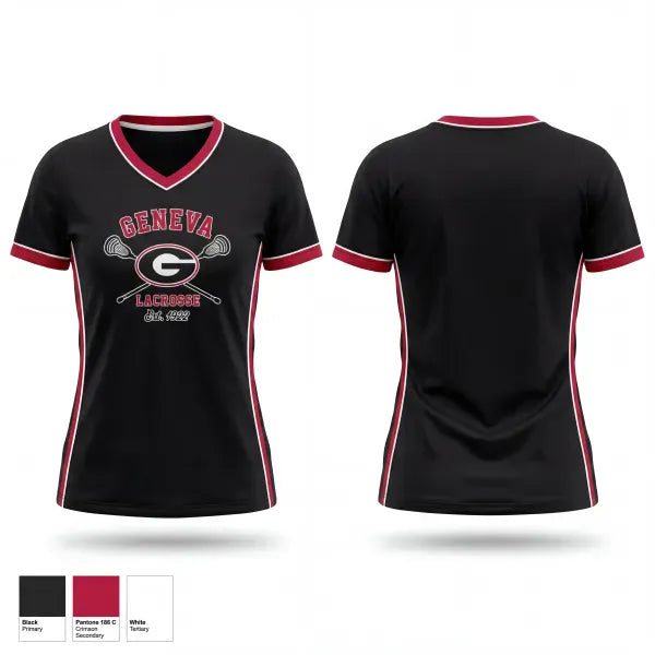 Womens Short Sleeve Vneck Shirt, Geneva, Men's Lacrosse, Teamtime, Team time, sublimation, custom sports apparel, team uniforms, spirit wear, spiritwear, sports uniforms, custom shirts, team store, custom team store, fundraiser sports, apparel fundraiser