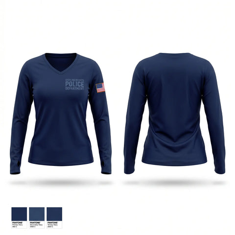 Womens Long Sleeve Vneck Shirt, Sterling Heights Police Department, Police, Teamtime, Team time, sublimation, custom sports apparel, team uniforms, spirit wear, spiritwear, sports uniforms, custom shirts, team store, custom team store, fundraiser sports, apparel fundraiser
