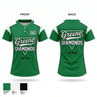 Two Button Softball Jersey, Greene Diamonds, Softball, Teamtime, Team time, sublimation, custom sports apparel, team uniforms, spirit wear, spiritwear, sports uniforms, custom shirts, team store, custom team store, fundraiser sports, apparel fundraiser