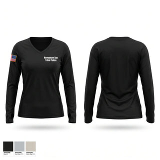 Womens Long Sleeve Vneck Shirt, Keweenaw Bay Tribal Police, Police, Teamtime, Team time, sublimation, custom sports apparel, team uniforms, spirit wear, spiritwear, sports uniforms, custom shirts, team store, custom team store, fundraiser sports, apparel fundraiser