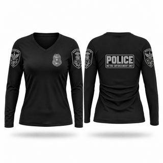 Womens Long Sleeve Vneck Shirt, Metro Enforcement Unit, Police, Teamtime, Team time, sublimation, custom sports apparel, team uniforms, spirit wear, spiritwear, sports uniforms, custom shirts, team store, custom team store, fundraiser sports, apparel fundraiser