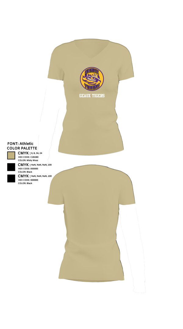 Womens Short Sleeve Vneck Shirt, GEAUX TIGERS, , Teamtime, Team time, sublimation, custom sports apparel, team uniforms, spirit wear, spiritwear, sports uniforms, custom shirts, team store, custom team store, fundraiser sports, apparel fundraiser