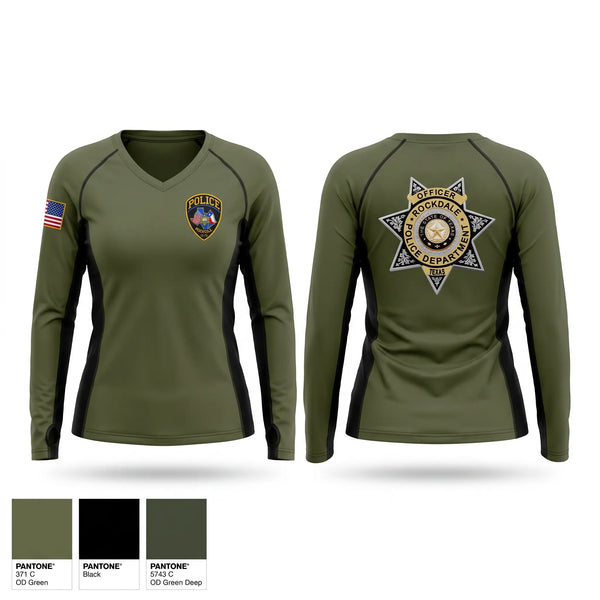 Womens Long Sleeve Vneck Shirt, Rockdale Police Department, Police, Teamtime, Team time, sublimation, custom sports apparel, team uniforms, spirit wear, spiritwear, sports uniforms, custom shirts, team store, custom team store, fundraiser sports, apparel fundraiser
