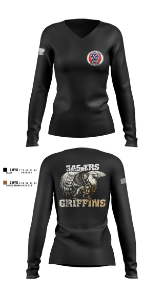 Womens Long Sleeve Vneck Shirt, 345th TRS, , Teamtime, Team time, sublimation, custom sports apparel, team uniforms, spirit wear, spiritwear, sports uniforms, custom shirts, team store, custom team store, fundraiser sports, apparel fundraiser