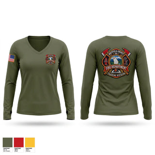 Womens Long Sleeve Vneck Shirt, Milwaukee Fire Department Training Division, Fire Department, Teamtime, Team time, sublimation, custom sports apparel, team uniforms, spirit wear, spiritwear, sports uniforms, custom shirts, team store, custom team store, fundraiser sports, apparel fundraiser