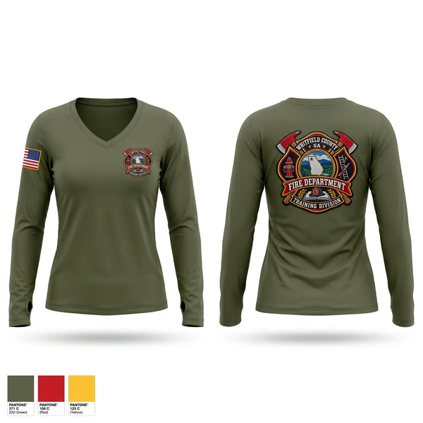 Womens Long Sleeve Vneck Shirt, Milwaukee Fire Department Training Division, Fire Department, Teamtime, Team time, sublimation, custom sports apparel, team uniforms, spirit wear, spiritwear, sports uniforms, custom shirts, team store, custom team store, fundraiser sports, apparel fundraiser