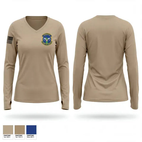 Womens Long Sleeve Vneck Shirt, Academy Cadet Squadron, Air Force, Teamtime, Team time, sublimation, custom sports apparel, team uniforms, spirit wear, spiritwear, sports uniforms, custom shirts, team store, custom team store, fundraiser sports, apparel fundraiser