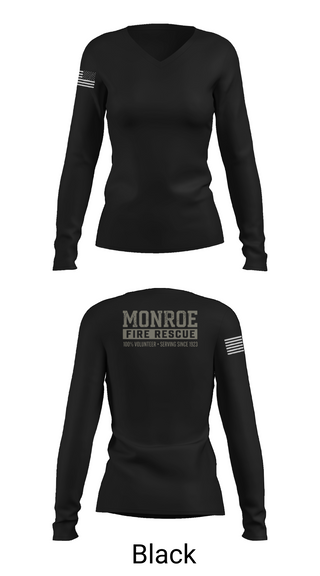 Womens Long Sleeve Vneck Shirt, Monroe Fire Rescue, Fire Department, Teamtime, Team time, sublimation, custom sports apparel, team uniforms, spirit wear, spiritwear, sports uniforms, custom shirts, team store, custom team store, fundraiser sports, apparel fundraiser