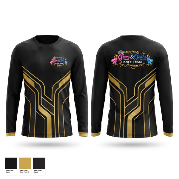 Long Sleeve Performance Shirt, Gems and gents, Cheer, Teamtime, Team time, sublimation, custom sports apparel, team uniforms, spirit wear, spiritwear, sports uniforms, custom shirts, team store, custom team store, fundraiser sports, apparel fundraiser