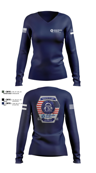 Womens Long Sleeve Vneck Shirt, GMR Georgia Honor Guard, EMS/EMT, Teamtime, Team time, sublimation, custom sports apparel, team uniforms, spirit wear, spiritwear, sports uniforms, custom shirts, team store, custom team store, fundraiser sports, apparel fundraiser