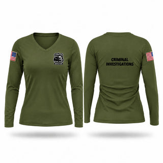 Womens Long Sleeve Vneck Shirt, Criminal Investigations Unit, Police, Teamtime, Team time, sublimation, custom sports apparel, team uniforms, spirit wear, spiritwear, sports uniforms, custom shirts, team store, custom team store, fundraiser sports, apparel fundraiser