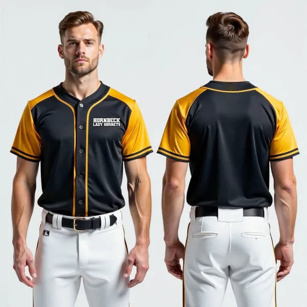 Two Button Softball Jersey, Hornbeck Lady Hornets, Softball, Teamtime, Team time, sublimation, custom sports apparel, team uniforms, spirit wear, spiritwear, sports uniforms, custom shirts, team store, custom team store, fundraiser sports, apparel fundraiser