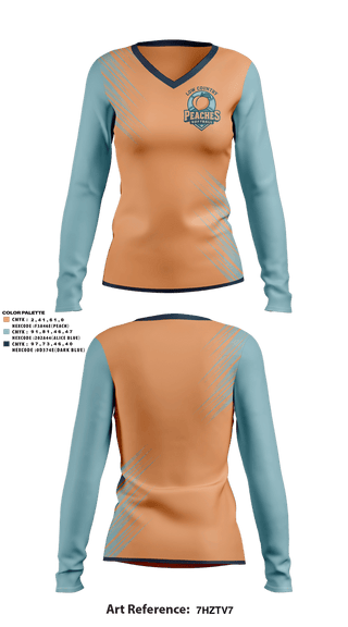 Womens Long Sleeve Vneck Shirt, LowCountry Peaches, Softball, Teamtime, Team time, sublimation, custom sports apparel, team uniforms, spirit wear, spiritwear, sports uniforms, custom shirts, team store, custom team store, fundraiser sports, apparel fundraiser