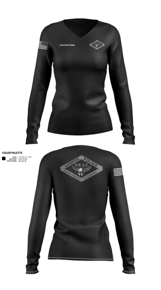 Womens Long Sleeve Vneck Shirt, SWAT, Police, Teamtime, Team time, sublimation, custom sports apparel, team uniforms, spirit wear, spiritwear, sports uniforms, custom shirts, team store, custom team store, fundraiser sports, apparel fundraiser
