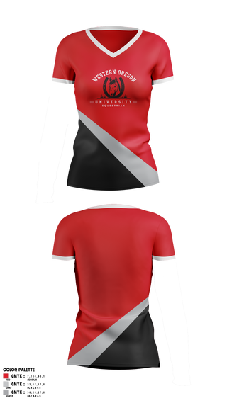 Womens Short Sleeve Vneck Shirt, Western Oregon University Equestrian, Spirit Store, Teamtime, Team time, sublimation, custom sports apparel, team uniforms, spirit wear, spiritwear, sports uniforms, custom shirts, team store, custom team store, fundraiser sports, apparel fundraiser