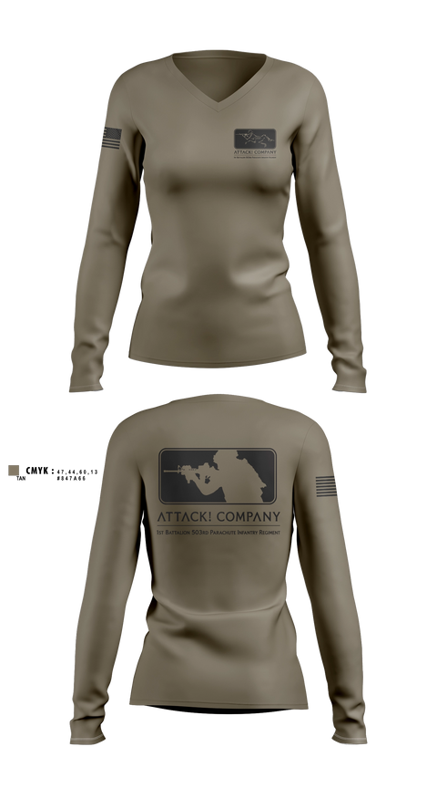 Womens Long Sleeve Vneck Shirt, Attack Company, Army, Teamtime, Team time, sublimation, custom sports apparel, team uniforms, spirit wear, spiritwear, sports uniforms, custom shirts, team store, custom team store, fundraiser sports, apparel fundraiser