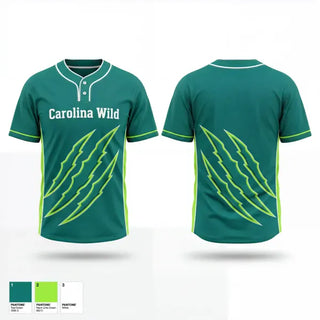 Two Button Softball Jersey, Carolina Wild, Softball, Teamtime, Team time, sublimation, custom sports apparel, team uniforms, spirit wear, spiritwear, sports uniforms, custom shirts, team store, custom team store, fundraiser sports, apparel fundraiser