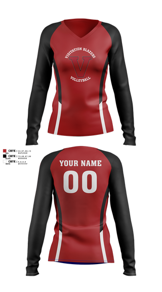 Womens Long Sleeve Vneck Shirt, Visitation Blazers Volleyball, Women's Volleyball, Teamtime, Team time, sublimation, custom sports apparel, team uniforms, spirit wear, spiritwear, sports uniforms, custom shirts, team store, custom team store, fundraiser sports, apparel fundraiser