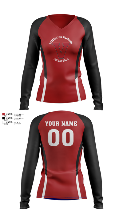 Visitation Blazers Volleyball Women's Long Sleeve V-neck Shirt - 1