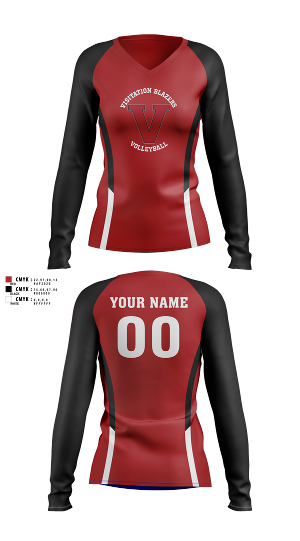 Womens Long Sleeve Vneck Shirt, Visitation Blazers Volleyball, Women's Volleyball, Teamtime, Team time, sublimation, custom sports apparel, team uniforms, spirit wear, spiritwear, sports uniforms, custom shirts, team store, custom team store, fundraiser sports, apparel fundraiser