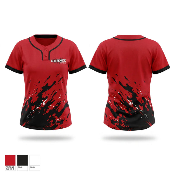 Two Button Softball Jersey, Aftershock, Softball, Teamtime, Team time, sublimation, custom sports apparel, team uniforms, spirit wear, spiritwear, sports uniforms, custom shirts, team store, custom team store, fundraiser sports, apparel fundraiser