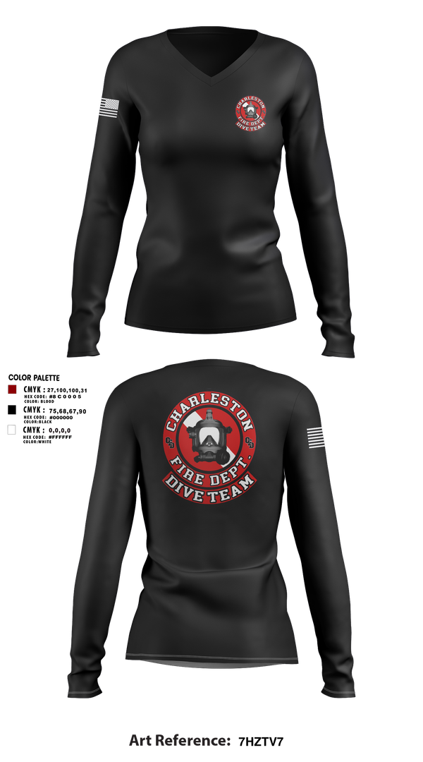 Womens Long Sleeve Vneck Shirt, Charleston Fire Dept Dive Team, Fire Department, Teamtime, Team time, sublimation, custom sports apparel, team uniforms, spirit wear, spiritwear, sports uniforms, custom shirts, team store, custom team store, fundraiser sports, apparel fundraiser