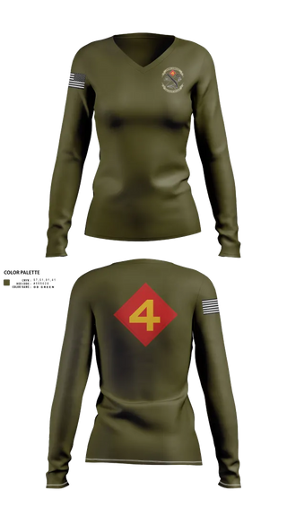 Womens Long Sleeve Vneck Shirt, 14th Marine regiment 4th Marine corps division, , Teamtime, Team time, sublimation, custom sports apparel, team uniforms, spirit wear, spiritwear, sports uniforms, custom shirts, team store, custom team store, fundraiser sports, apparel fundraiser