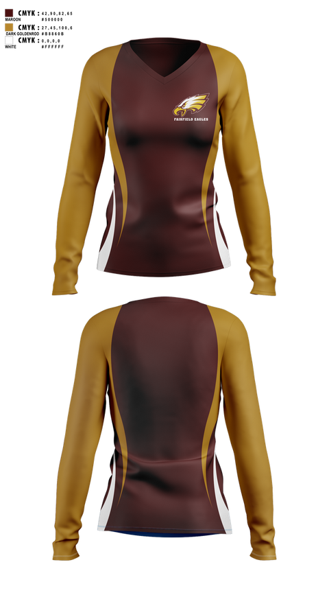 Womens Long Sleeve Vneck Shirt, Fairfield Eagles, Spirit Store, Teamtime, Team time, sublimation, custom sports apparel, team uniforms, spirit wear, spiritwear, sports uniforms, custom shirts, team store, custom team store, fundraiser sports, apparel fundraiser