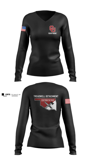Womens Long Sleeve Vneck Shirt, Oklahoma Army ROTC, National Guard, Teamtime, Team time, sublimation, custom sports apparel, team uniforms, spirit wear, spiritwear, sports uniforms, custom shirts, team store, custom team store, fundraiser sports, apparel fundraiser