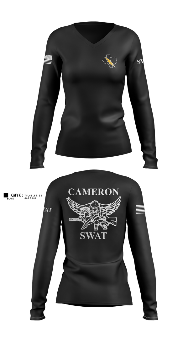 Womens Long Sleeve Vneck Shirt, Cameron County Sheriff’s Office SWAT Team, Police, Teamtime, Team time, sublimation, custom sports apparel, team uniforms, spirit wear, spiritwear, sports uniforms, custom shirts, team store, custom team store, fundraiser sports, apparel fundraiser