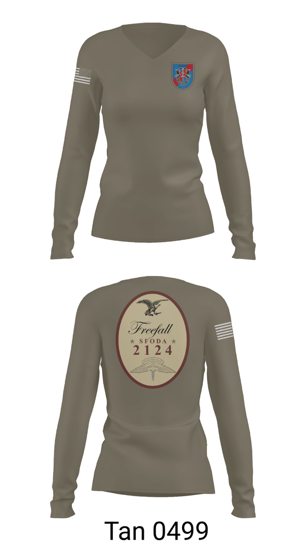 Womens Long Sleeve Vneck Shirt, ODA 2124, Army, Teamtime, Team time, sublimation, custom sports apparel, team uniforms, spirit wear, spiritwear, sports uniforms, custom shirts, team store, custom team store, fundraiser sports, apparel fundraiser