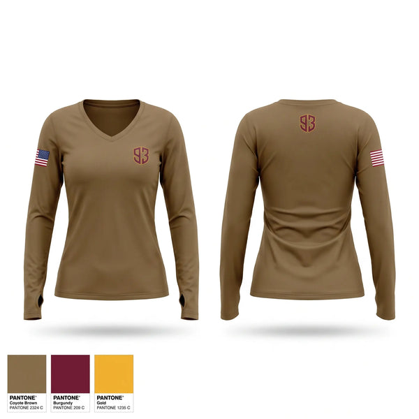 Womens Long Sleeve Vneck Shirt, 424th MMB, Army, Teamtime, Team time, sublimation, custom sports apparel, team uniforms, spirit wear, spiritwear, sports uniforms, custom shirts, team store, custom team store, fundraiser sports, apparel fundraiser