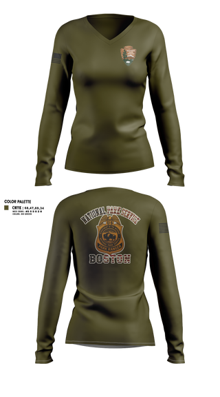 Womens Long Sleeve Vneck Shirt, National Park Rangers, Police, Teamtime, Team time, sublimation, custom sports apparel, team uniforms, spirit wear, spiritwear, sports uniforms, custom shirts, team store, custom team store, fundraiser sports, apparel fundraiser