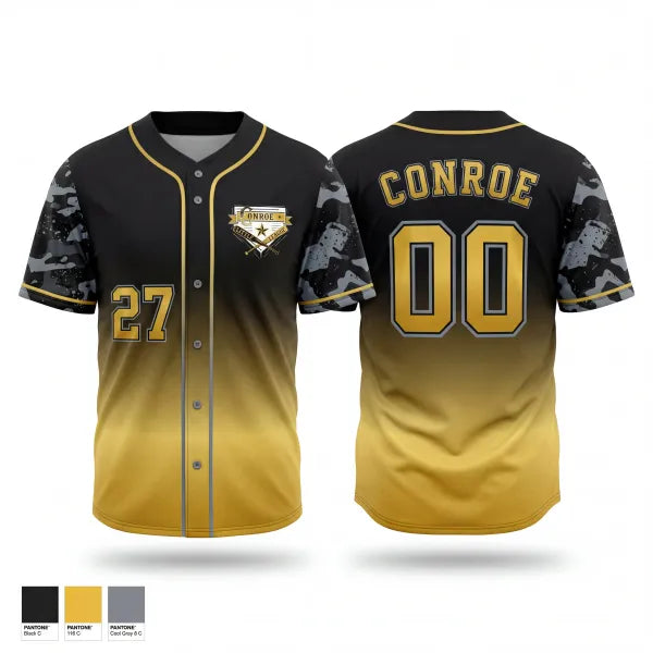 Full Button Baseball Jersey, Conroe Little League, Baseball, Teamtime, Team time, sublimation, custom sports apparel, team uniforms, spirit wear, spiritwear, sports uniforms, custom shirts, team store, custom team store, fundraiser sports, apparel fundraiser