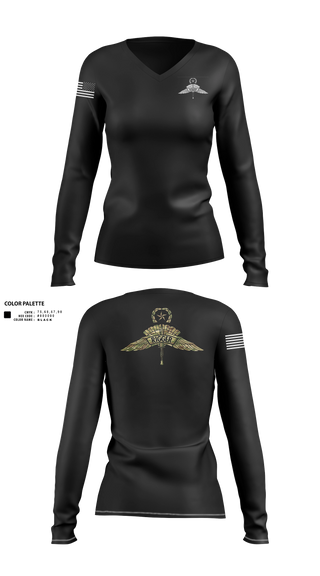 Womens Long Sleeve Vneck Shirt, Military Free fall school, Army, Teamtime, Team time, sublimation, custom sports apparel, team uniforms, spirit wear, spiritwear, sports uniforms, custom shirts, team store, custom team store, fundraiser sports, apparel fundraiser