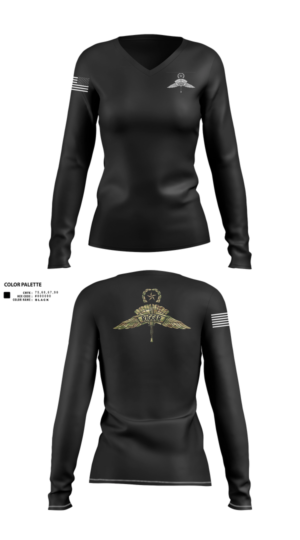 Womens Long Sleeve Vneck Shirt, Military Free fall school, Army, Teamtime, Team time, sublimation, custom sports apparel, team uniforms, spirit wear, spiritwear, sports uniforms, custom shirts, team store, custom team store, fundraiser sports, apparel fundraiser