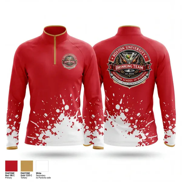 Quarter Zip Jacket, BU Questrom Drinking Team, , Teamtime, Team time, sublimation, custom sports apparel, team uniforms, spirit wear, spiritwear, sports uniforms, custom shirts, team store, custom team store, fundraiser sports, apparel fundraiser