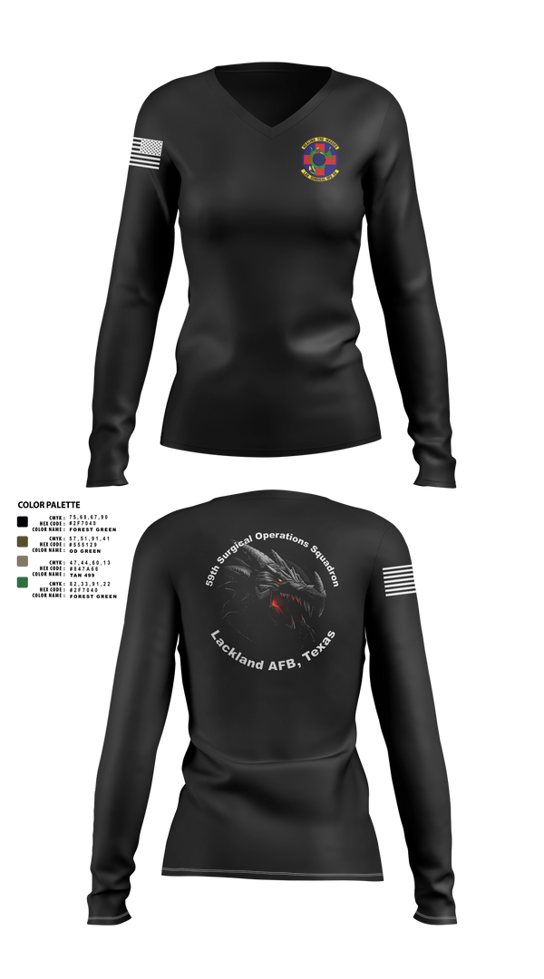 Womens Long Sleeve Vneck Shirt, 59th Surgical Operations Squadron, Air Force, Teamtime, Team time, sublimation, custom sports apparel, team uniforms, spirit wear, spiritwear, sports uniforms, custom shirts, team store, custom team store, fundraiser sports, apparel fundraiser