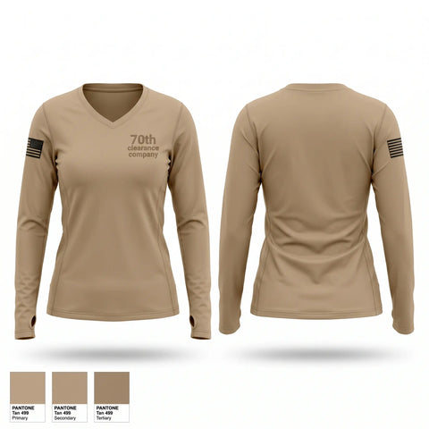 Womens Long Sleeve Vneck Shirt, 70th clearance company, Army, Teamtime, Team time, sublimation, custom sports apparel, team uniforms, spirit wear, spiritwear, sports uniforms, custom shirts, team store, custom team store, fundraiser sports, apparel fundraiser
