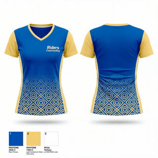 Womens Short Sleeve Vneck Shirt, Riders Cheerleading, Cheer, Teamtime, Team time, sublimation, custom sports apparel, team uniforms, spirit wear, spiritwear, sports uniforms, custom shirts, team store, custom team store, fundraiser sports, apparel fundraiser