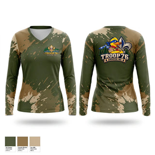 Womens Long Sleeve Vneck Shirt, Troop 76, , Teamtime, Team time, sublimation, custom sports apparel, team uniforms, spirit wear, spiritwear, sports uniforms, custom shirts, team store, custom team store, fundraiser sports, apparel fundraiser